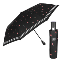 Черен дамски автоматичен чадър с розови цветя Perletti Chic