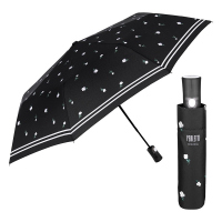 Черен дамски автоматичен чадър с бели цветя Perletti Chic
