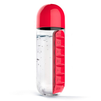 Практична бутилка за вода с кутия за хапчета Asobu In Style, червена