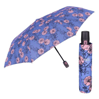 Син дамски автоматичен чадър на лилави цветя Perletti Chic