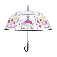 Дамски прозрачен автоматичен чадър Perletti на цветя, с черна дръжка