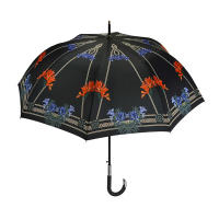 Луксозен черен голям дамски чадър тип бастун на цветя Maison Perletti