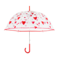 Прозрачен дамски голф чадър с червена дръжка и дизайн на сърца Perletti