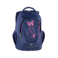 Синя детска раница за училище за момиче Pulse Music Jeans Butterfly, розови пеперуди