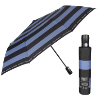 Двойноавтоматичен чадър в синьо и черно на райета Perletti Technology