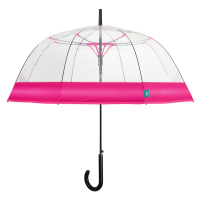 Дамски прозрачен автоматичен чадър Perletti Time с цикламен кант