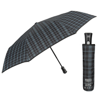 Черен автоматичен мъжки чадър Perletti Technology, сини карета