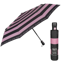Стилен автоматичен чадър в розово и черно на райета Perletti Technology