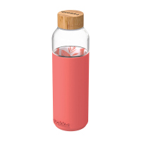 Дамска розова стъклена бутилка Quokka Flow Pink botanical, 600мл