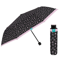 Дамски неавтоматичен черен чадър с лилаво Perletti Time, дизайн кръгчета