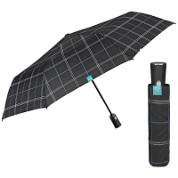Автоматичен черен мъжки чадър Perletti Time, синьо каре