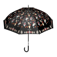 Голям луксозен черен дамски чадър Maison Perletti с орнаменти сърца и рози