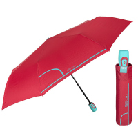 Червен дамски автоматичен чадър Perletti Time със светлосиня дръжка