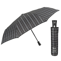 Черен автоматичен мъжки чадър Perletti Technology, сиви карета