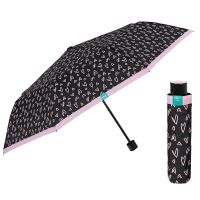 Дамски неавтоматичен черен чадър с лилаво на сърца Perletti Time
