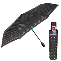 Черен автоматичен дамски чадър на точки Perletti Time