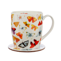 Комплект порцеланова чаша с подложка за подарък Butterfly House 300мл, пеперуди