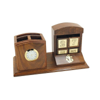 Ретро дървен органайзер, календар и часовник за бюро Sea Club