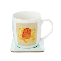 Комплект от порцеланова чаша и подложка Angie Rozelaar Planet Cat, 350мл