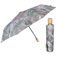 Дамски чадър с автоматично отваряне и флорални елементи Perletti Green в бежово и зелено