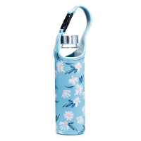 Стъклена дамска бутилка 500мл за вода с дизайн на цветя в стилно неопреново калъфче 