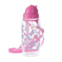 Красива розова детска бутилка със сламка за момиче с еднорози 450мл