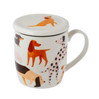 Красива порцеланова чаша с дизайн на кучета за чай с инфузер и капак за запарване Barks Dog