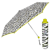 Черно-бял дамски чадър в зеброва шарка със жълта дръжка и кант Perletti Trend
