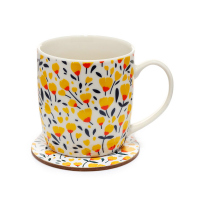 Комплект порцеланова чаша с подложка Buttercup 300мл, на жълти цветя
