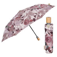 Дамски лилав сгъваем чадър с автоматично отваряне и флорални мотиви Perletti Green, магнолия