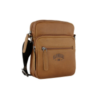 Стилна мъжка чанта от естествена кожа за през рамо с преден джоб Klondike Lara, цвят коняк