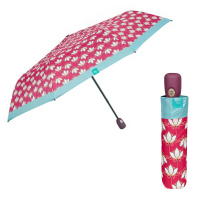 Дамски цикламен автоматичен чадър Perletti Time с флорални елементи
