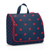 Синя чанта за тоалетни принадлежности за път Reisenthel Toiletbag XL, mixed dots red