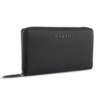 Дамски черен кожен портфейл Bugatti Bella Ladies Long Zip Wallet, затварящ се чрез цип