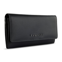 Дамски черен портфейл от естествена кожа Bugatti Bella Ladies Flip Long Wallet